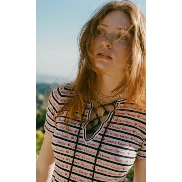 Stoned Immaculate Flower Power Knit Cotton Mini Dress Y2K Small Lace Up Pink - Picture 3 of 9